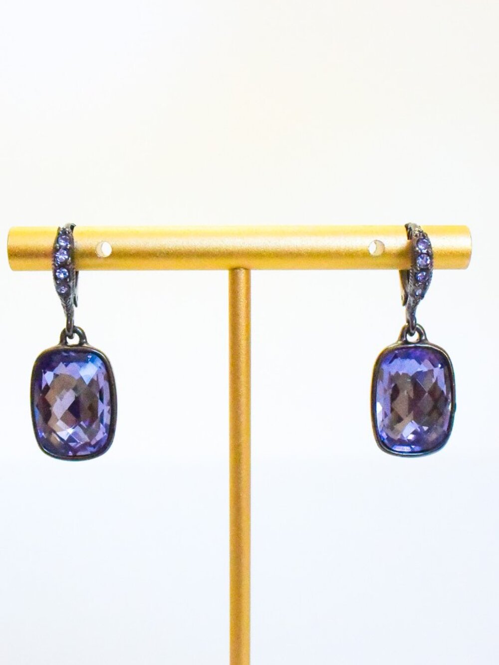 *Givenchy* Purple/Blush Crystal Drop Earrings - Cushion Cut Dangles - NEW!